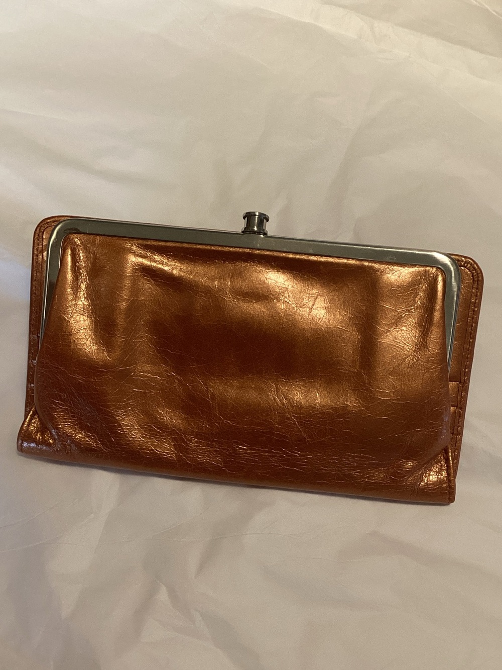 Vintage Hobo International Glazed Copper Leather Bifold Clutch Wallet